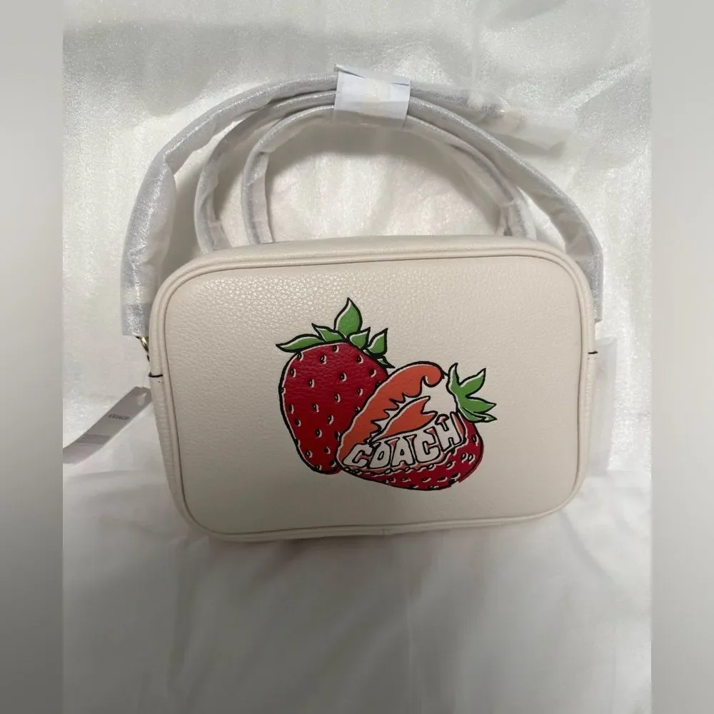 Coach Cream “Jamie” Crossbody Camera Bag with Strawberry Design!